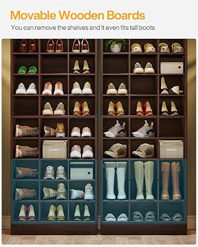 Tribesigns 10-Tier Shoe Storage Cabinet, Espresso Wooden Shoe Rack with 30 Cubbies, Freestanding Tall Entryway Shoe Organizer for Closet, Entryway, Living Room