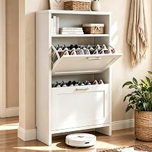 Shoe Storage Cabinet for Entryway with 2 Flip Drawers & Open Storage Layer