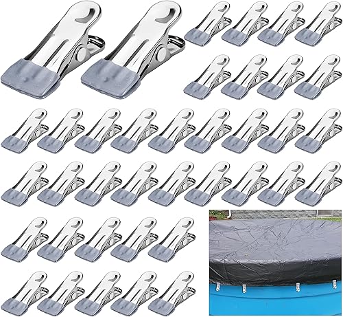 40 abrazaderas multifuncionales para cubierta de piscina, clips de cubierta de invierno sobre el suelo, pasadores de ropa de acero inoxidable para