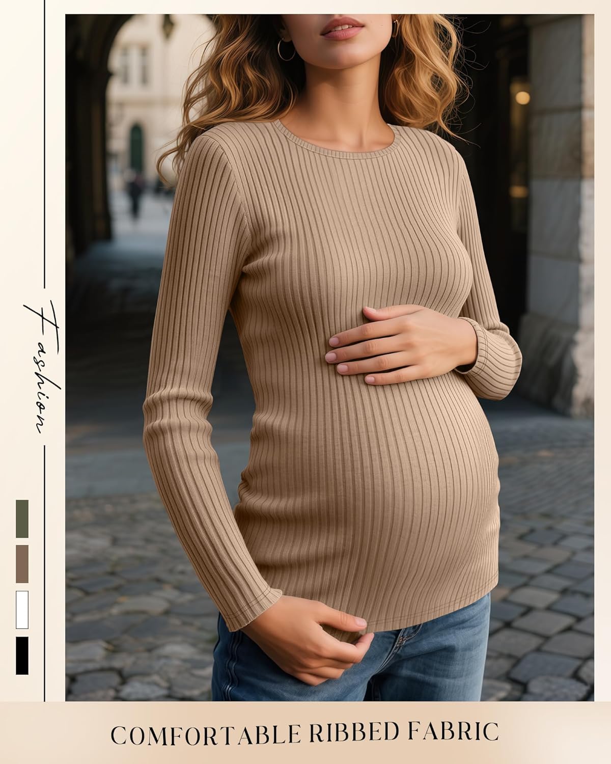 4 Pack Womens Maternity Shirts Ribbed Knit Long Sleeve Pregnancy Tops Casual Crew Neck Basic Tunic Shirts - Image 2