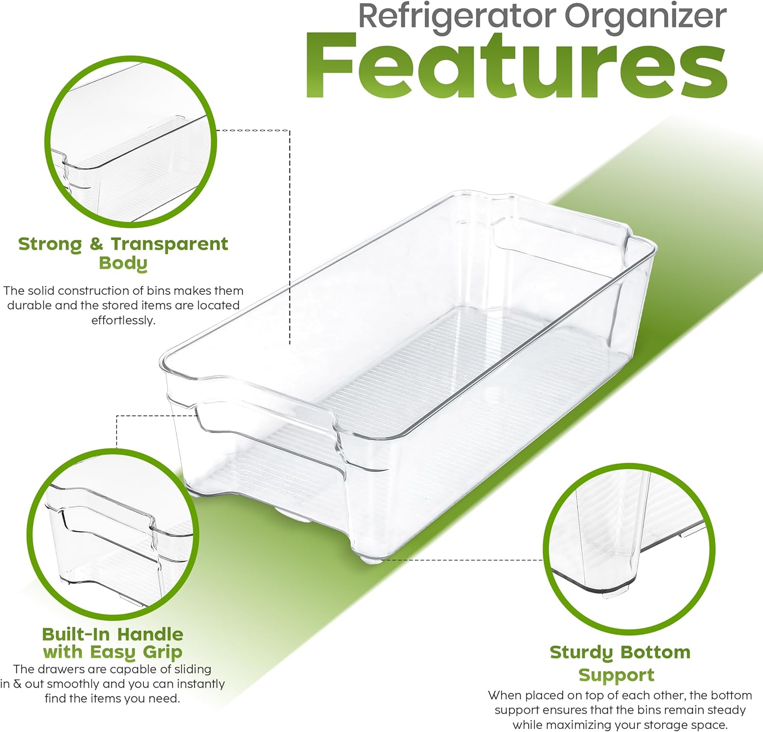 Utopia Home - Fridge & Refrigerator Organizer Bins (8 Pack), Clear Stackable Durable Plastic Storage Containers with Easy Grip Handles for Pantry, Kitchen Cabinets & Countertops