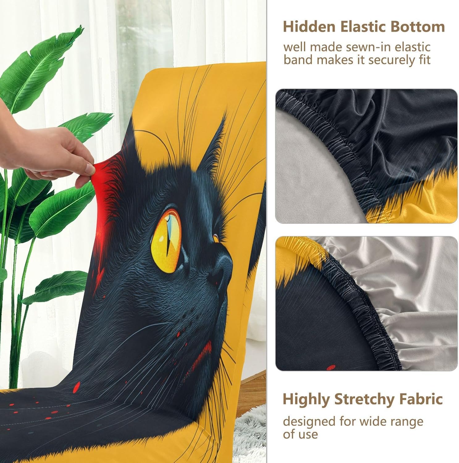 ALAZA Chair Covers for Dining Room, Cute Black Cat Stretch Chair Cover Sets Chair Protector Removable Washable for Ktichen Restaurant Hotel