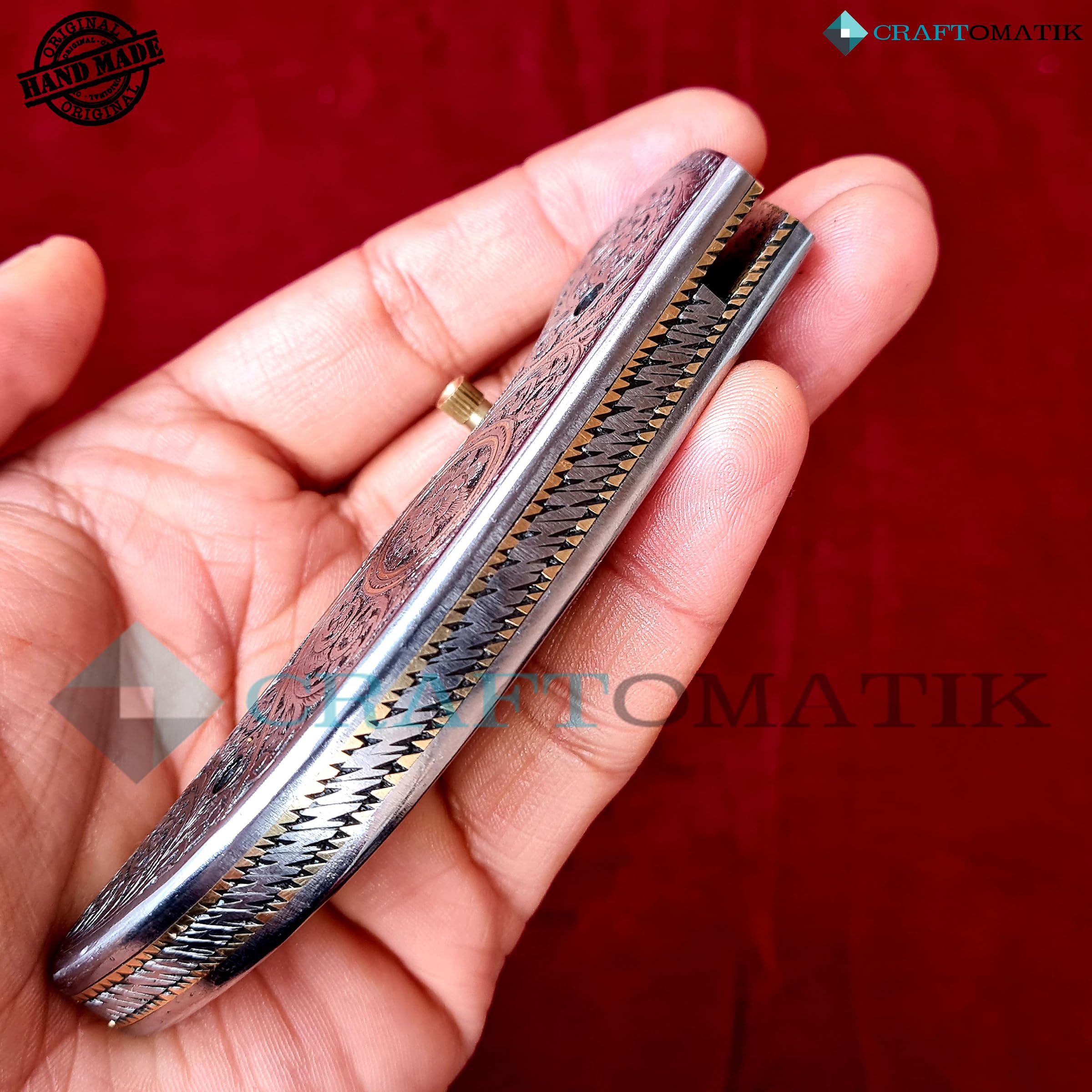 Handgravierte Taschenmesser | Klappmesser | 440C Edelstahl klinge | Edelstahl und Messing Griff | Handgefertigt Outdoor Camping Messer | FK48