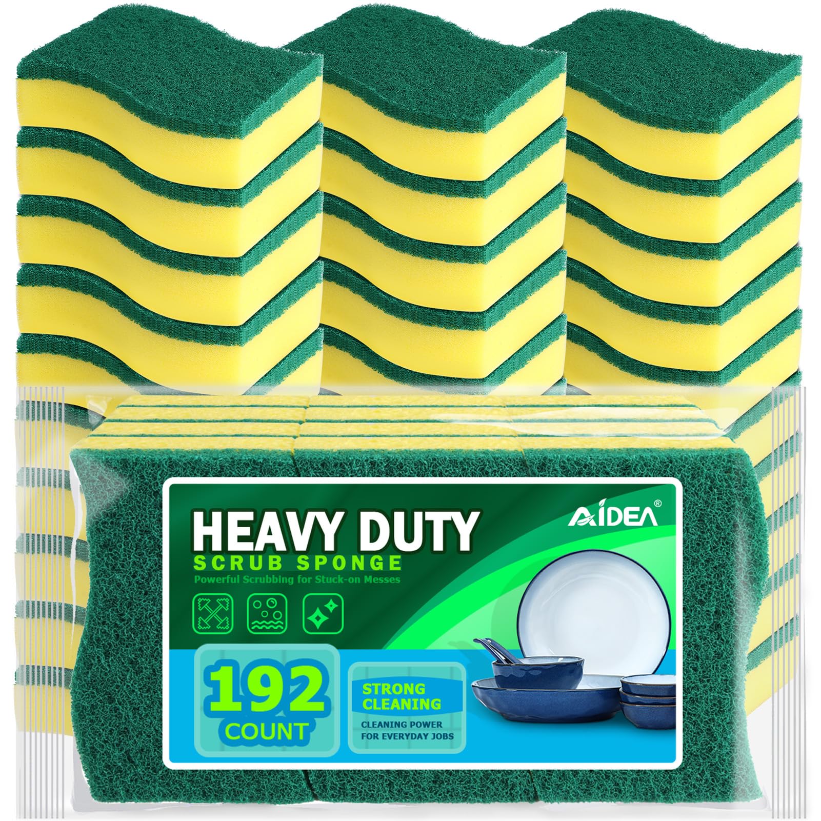 AIDEA Sponges Kitchen, 192 PK Heavy Duty Dish Sponge Kitchen, Scrub Sponges