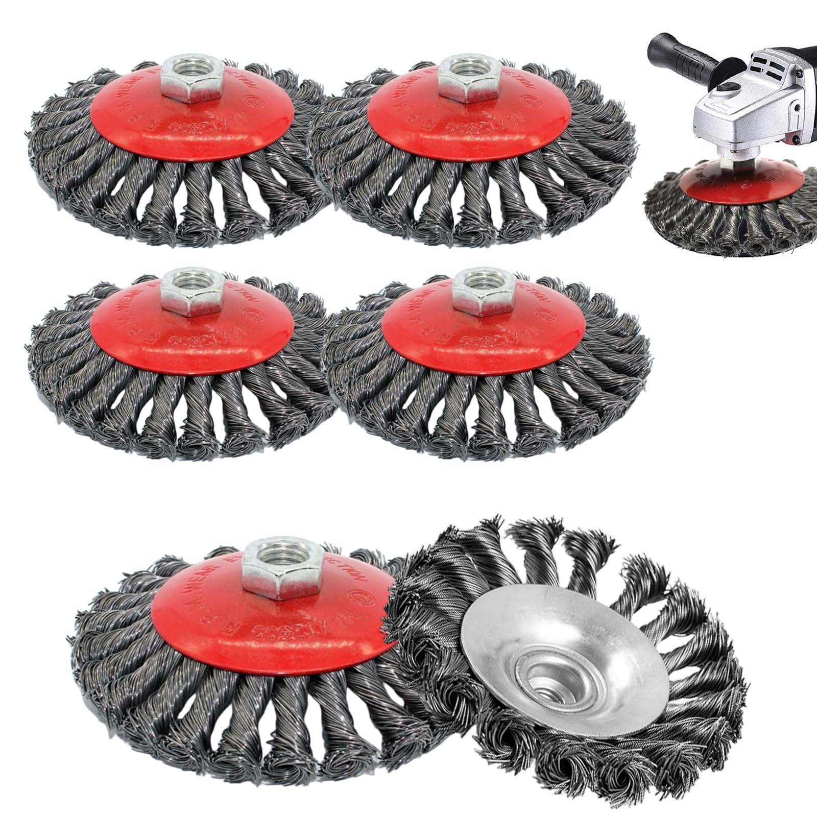 6 Pièces Brosse Métallique Meuleuse, Ø125mm Brosse Cône Angle Grinder M14 Brosses Metal en Acier de Ponçage Rou pour Perceuse Meuleuse D'angle Dérouillage Polissage Corrosion