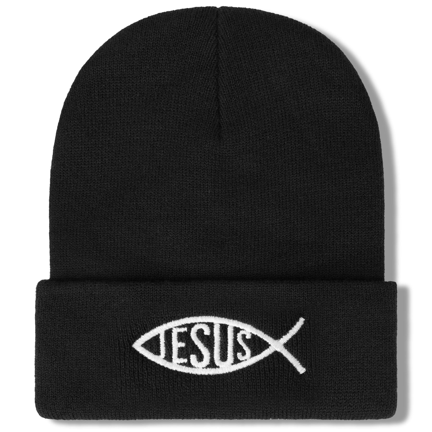 Christian Jesus Fish Beanie Hat for Men Women, Cuffed Beanie Jesus Hats, Religious Gifts for Christmas, New Years