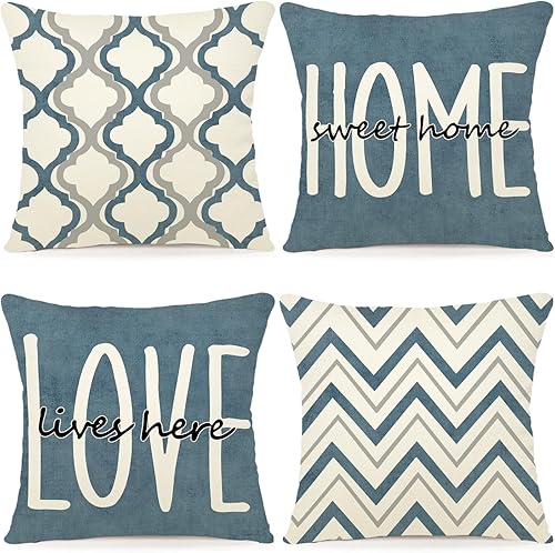Miniatura 9 de YCOLL Juego de 4 fundas de almohada de 18 x 18 pulgadas, fundas de almohada decorativas de lino rústico, fundas de cojín cuadradas para sofá,