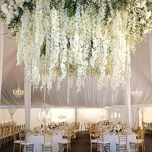 Miniatura 9 de Paquete de 5 guirnaldas de flores colgantes de glicina morada, enredaderas de flores artificiales de 3.77 pies, glicinia falsa, guirnalda colgante