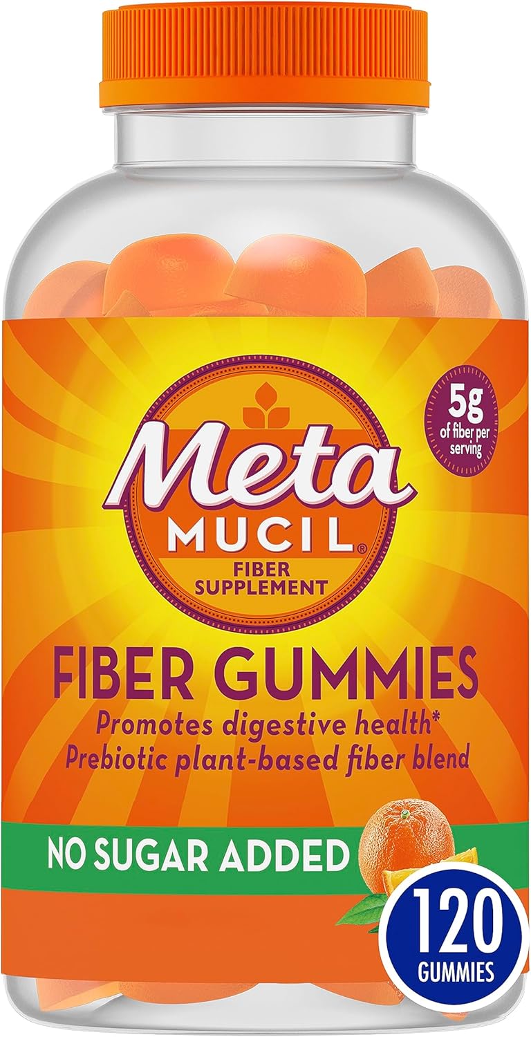 Metamucil Fiber Gummies for Adults, No Sugar Added Orange Flavor, 5g Prebiotic Plant Based Fiber Supplement Blend, 120 Count