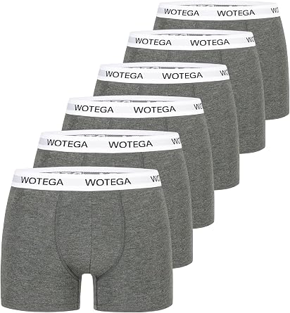 WOTEGA Mens Underwear 6 Pack Boxer Briefs - No-Ride-up for Men - Stretch Boxer Shorts Multipack Cotton - Regular Long