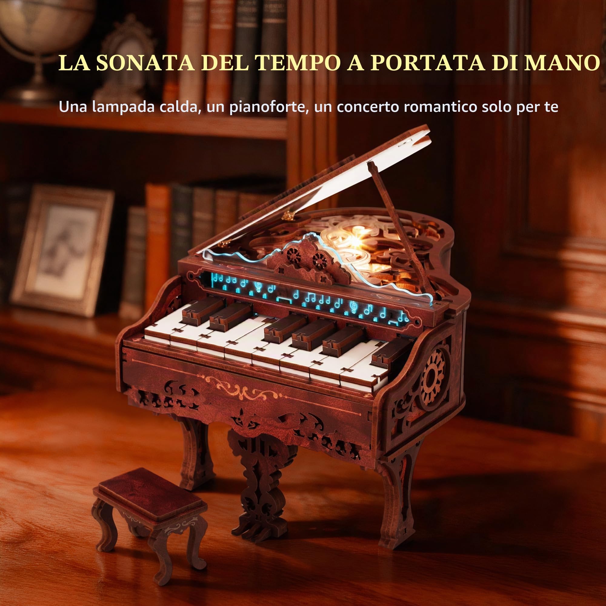 FUNPOLA Kit Puzzle Piano in Legno 3D con LED, Modello di Tastiera in Legno Funzionante con Luci LED, Kit di Artigianato Interattivo e Puzzle di Pianoforte Digitale per Adulti （14+）