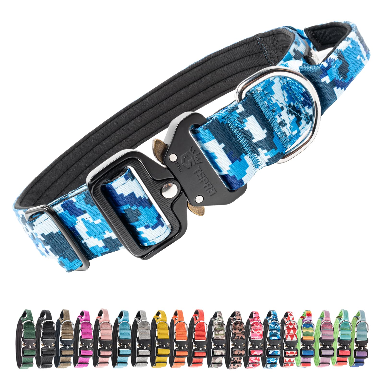 TSPRO Tactical Premium Dog Collar with Handle & Heavy Duty Quick Release Metal Buckle