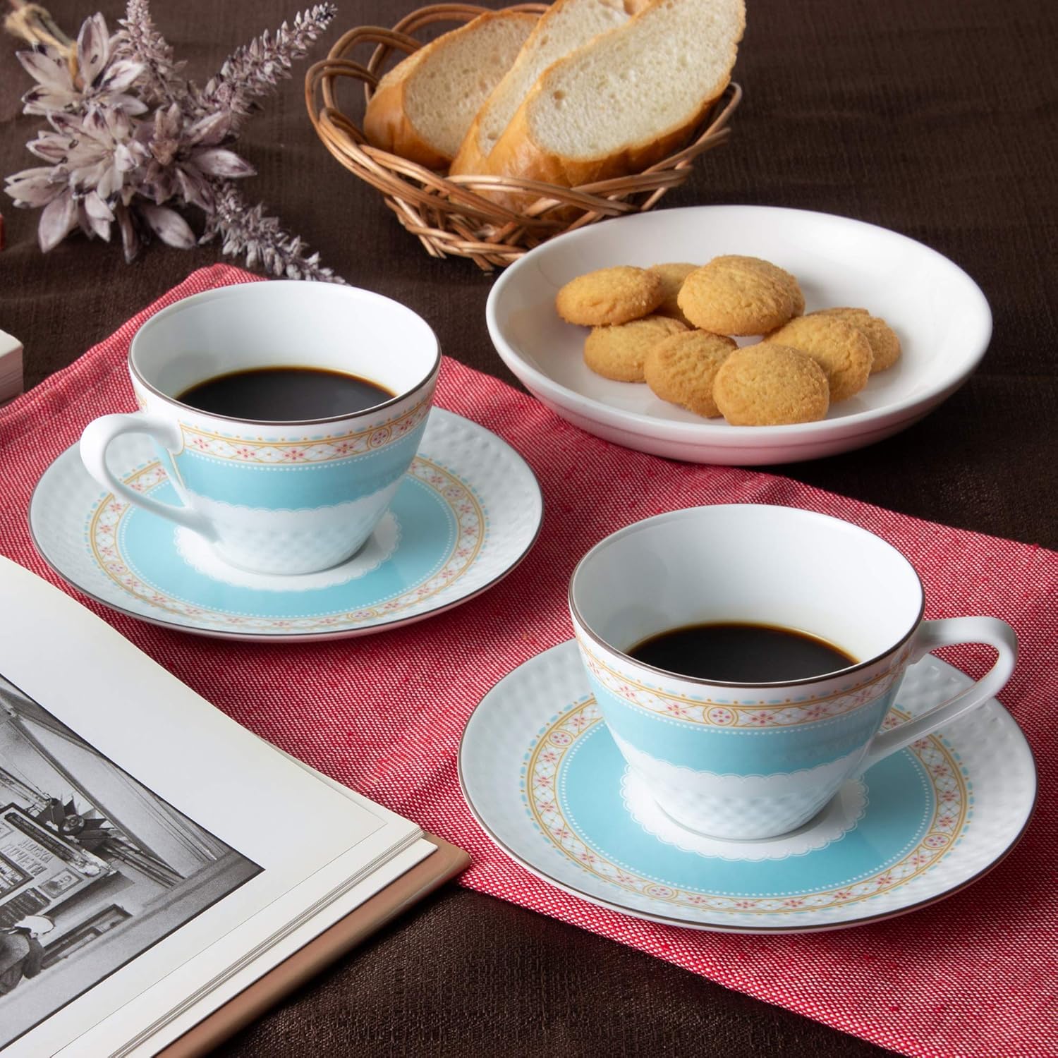 Noritake レースウッドゴールドブルー ティーカップ & ソーサー 5客 Noritake ノリタケ カップ \u0026 ソーサー (ペアセット) (コーヒー ティー