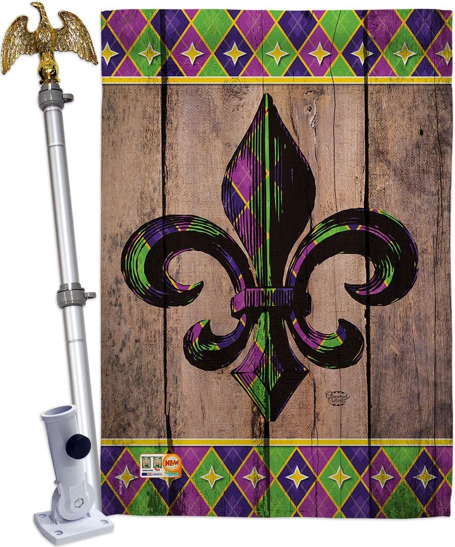 Fleur De Lys Burlap - Spring Mardi Gras Decoration - 28" x 40" Impressions House Flag by Ornament Collection - US made