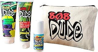 808 Dude Skincare Kit for Teens. Shampoo and Body Wash, Face Wash and Deodorant to Prevent Breakouts and Eliminate Body Odor with Eco-Friendly Cotton Toiletry Bag