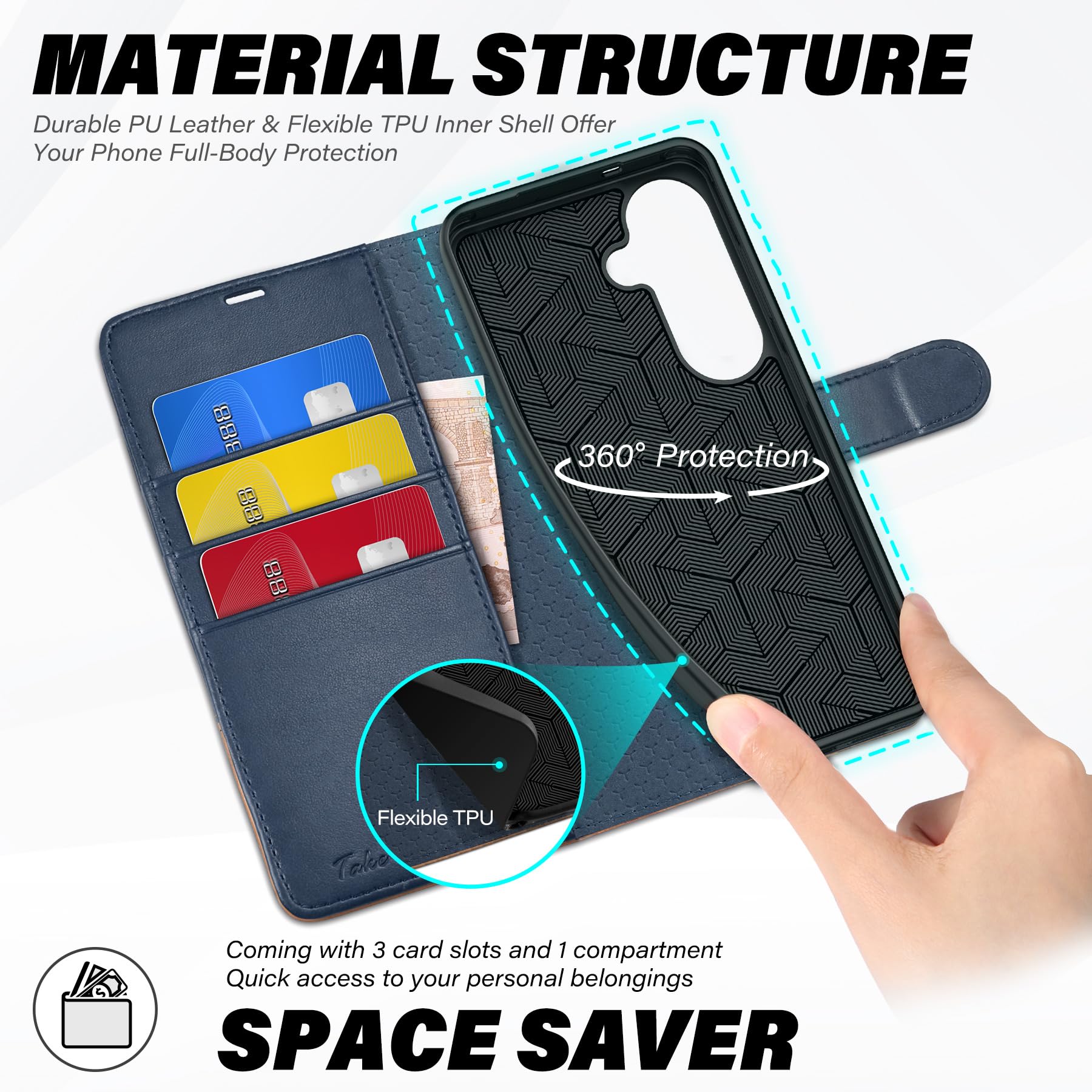 TUCCH Funda Cartera para Galaxy S26 5G, Funda Cubierta Cuero PU con Bloqueo RFID, Protección contra Caída, Ranura para Tarjeta, Carcasa Magnética Compatible con Galaxy S26 (6,3" 2026), Azul & Marrón