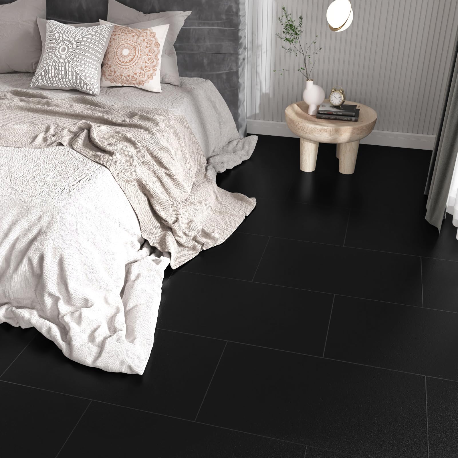 15 Pezzi Pavimento Pvc Adesivo Nero Piastrelle Adesive Pavimento Lavabile Linoleum Pavimento Adesivo Per Interni Mattonelle Adesive Pavimento Piastrelle Adesive Cucina Bagno 60cm x 30cm