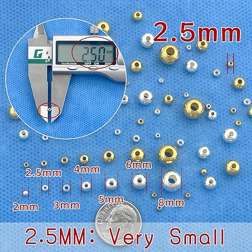 Miniatura 2 de OHINGLT Cuentas de plata de ley 925 chapadas en oro de 18 quilates para hacer joyas, cuentas redondas lisas espaciadoras para hacer anillos,
