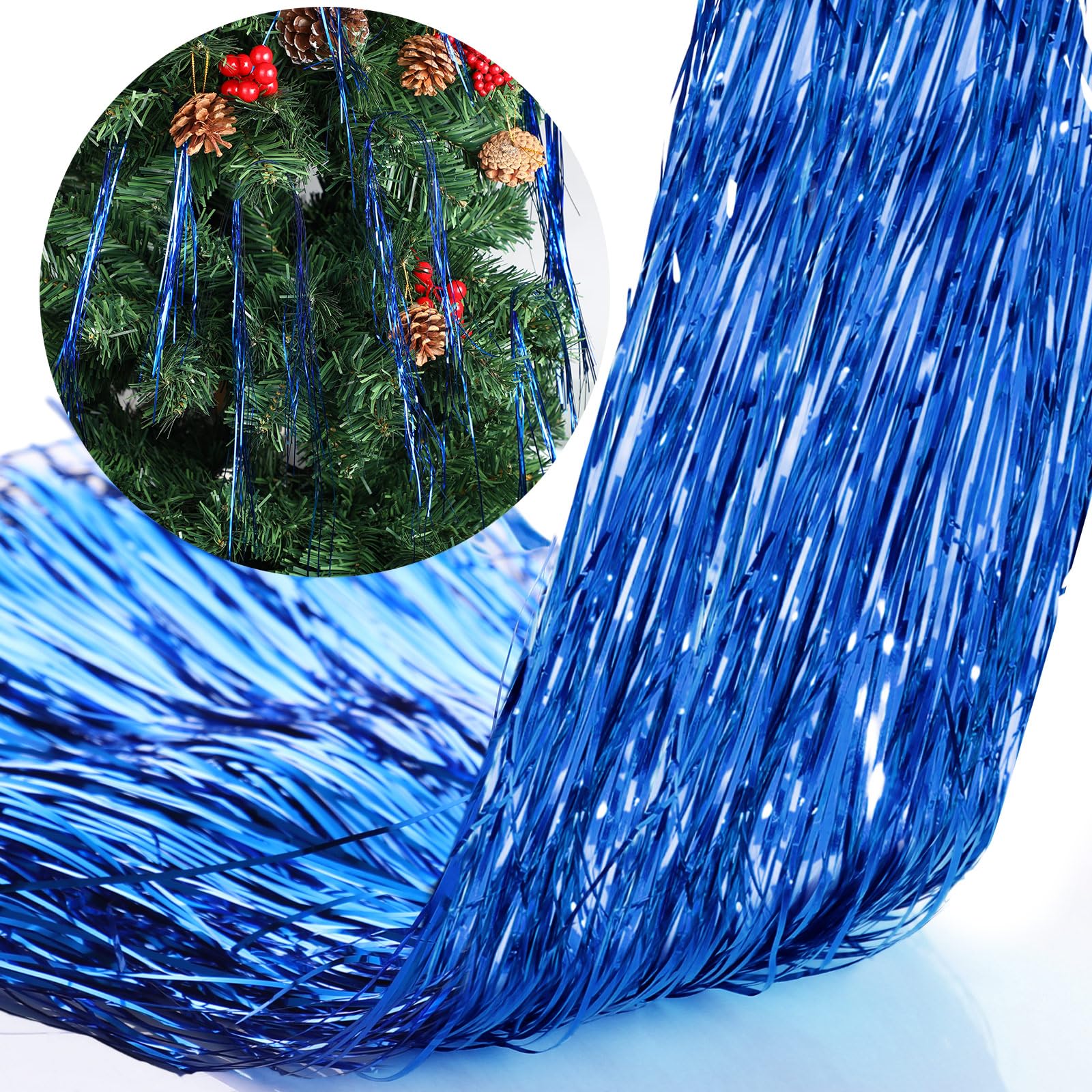 Lyrow 6000 Strands Tinsel Icicles for Christmas Tree Tinsel Christmas Tree Xmas New Years Eve Festivals Decor Birthday Party Supplies(Blue)