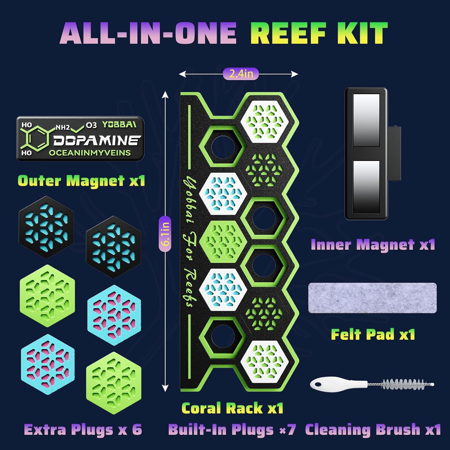 YOBBAI Magnetic Coral Frag Rack for Reef Tank, Saltwater Aquarium Frag Holder with 11 Slots & 13 Frag Plugs, Strong Magnet Glass Mount (Up to ~2cm), Multi-Use Aquarium & Hydroponic Plant / Reptile Display Stand