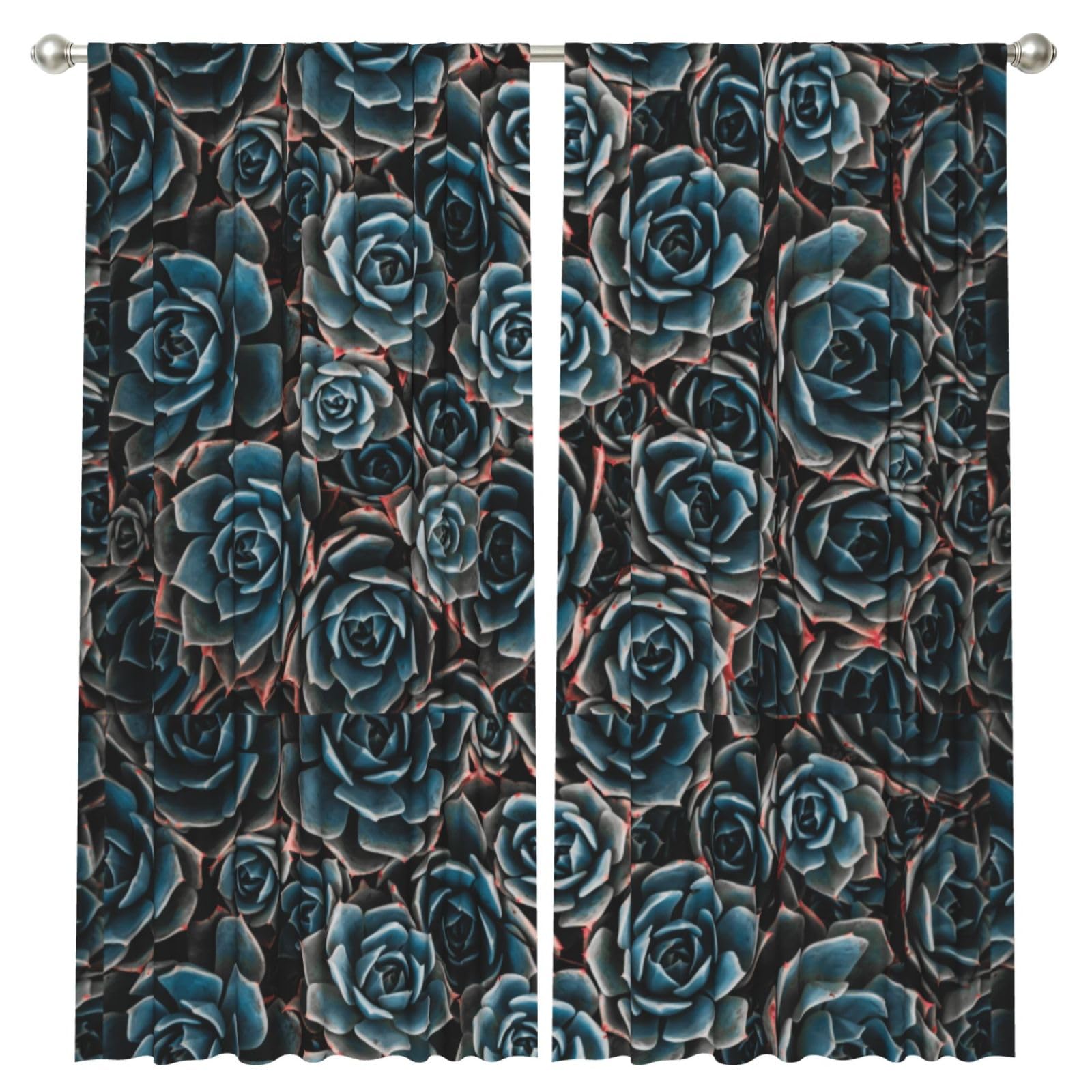 InOmak Fresh Succulents Printed, 2 Panels Window Curtains 52 x 84 Inch Blackout Curtains for Living Room Bedroom