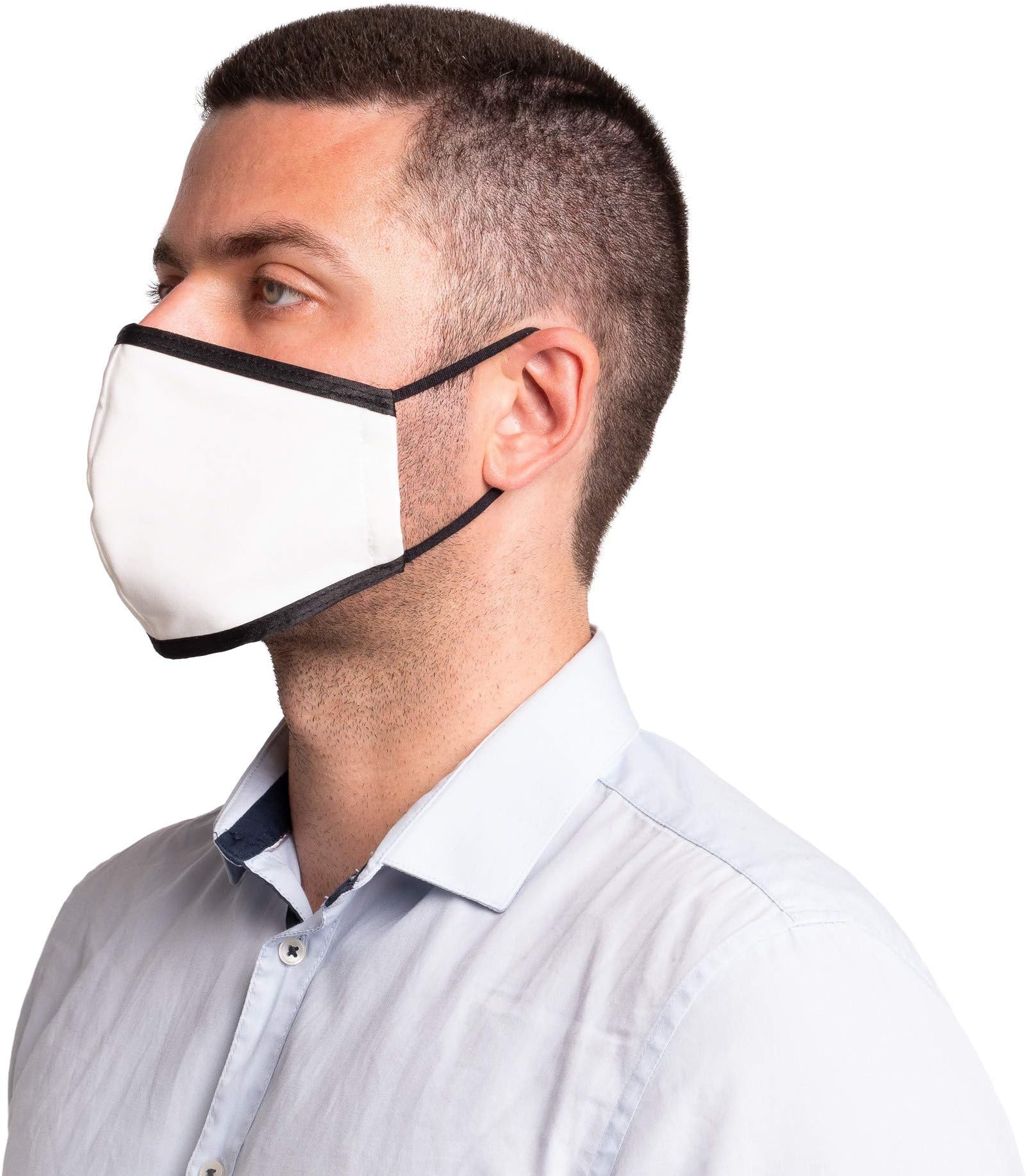 SonoMask for Men (Ear Loop, White) Adjustable, Reusable Face Masks. Durable Washable Face Mask Covers, Dual Layer Protection by Sonovia Tech Made in Israel