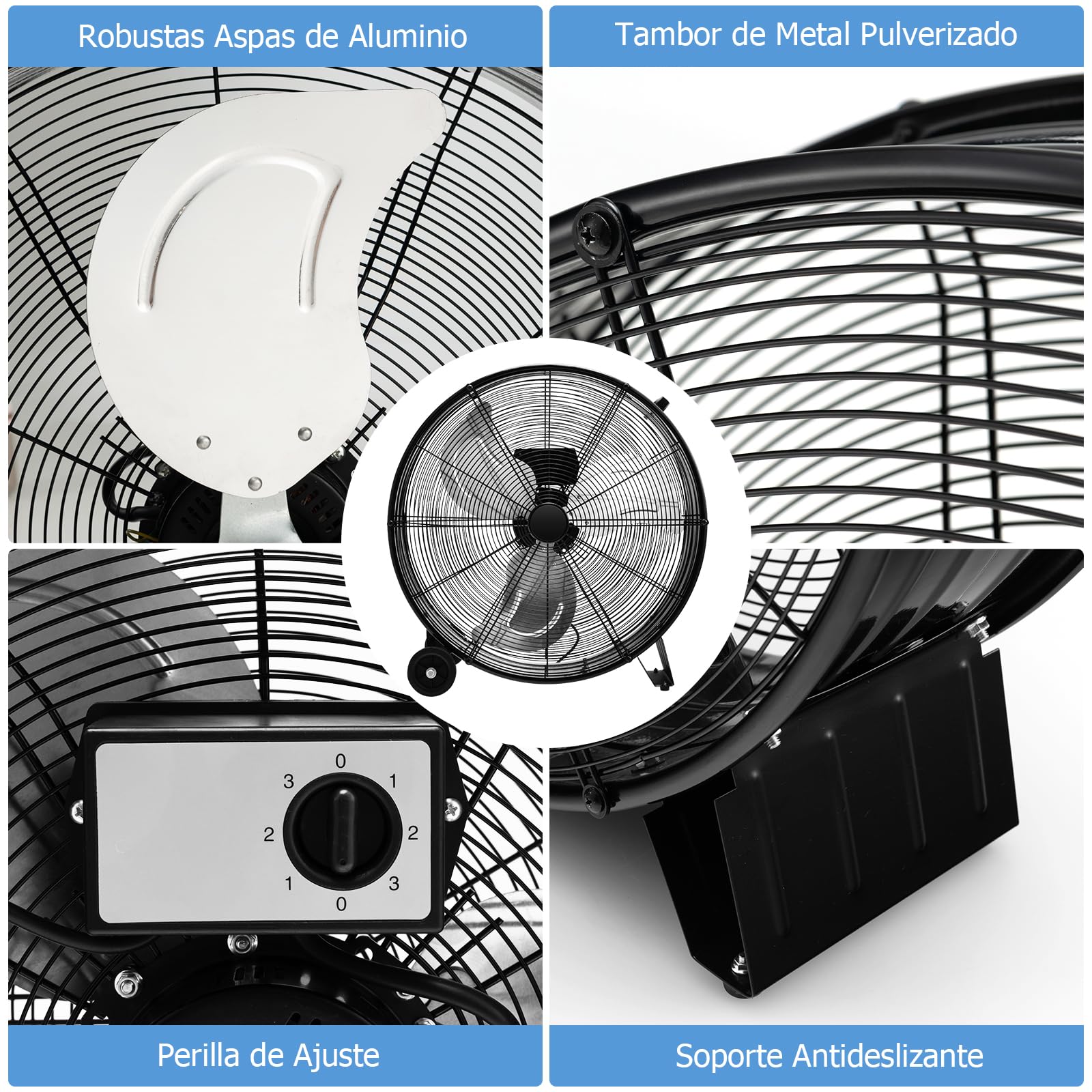 GOPLUS Ventilador Industrial 180W, Ventilador de Suelo de Diámetro 65CM, Viento de Pie con 3 Velocidades, Viento Potente con Asa y 2 Ruedas de Transporte, Botón de Ajuste, Mango Lateral (Negro)