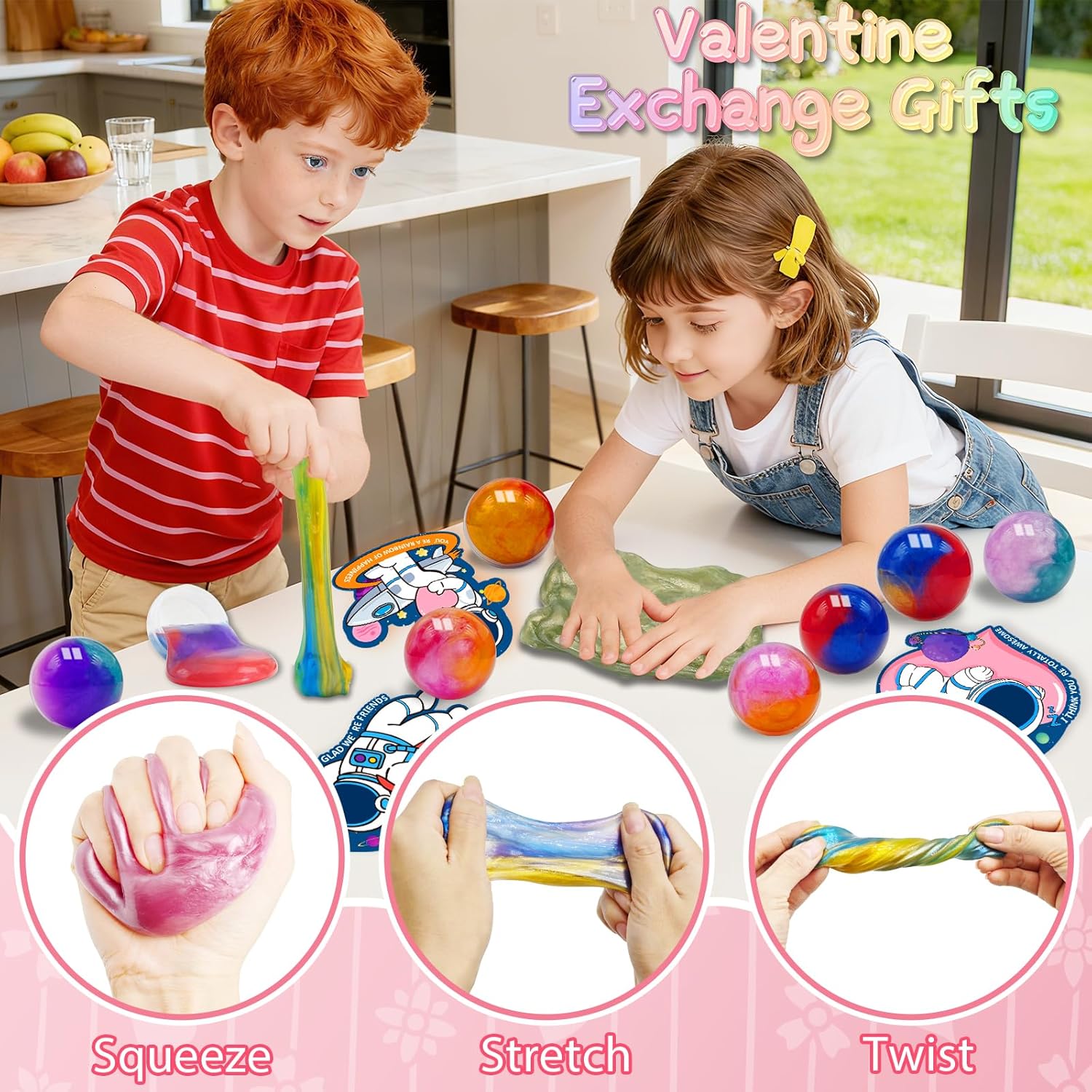 30 Pack Galaxy Slime Balls for Easter Eggs, Easter Basket Stuffers Balls Fidget Toys for Kids, Party Favors, Easter Classroom Prize Supplies for Boys Girls