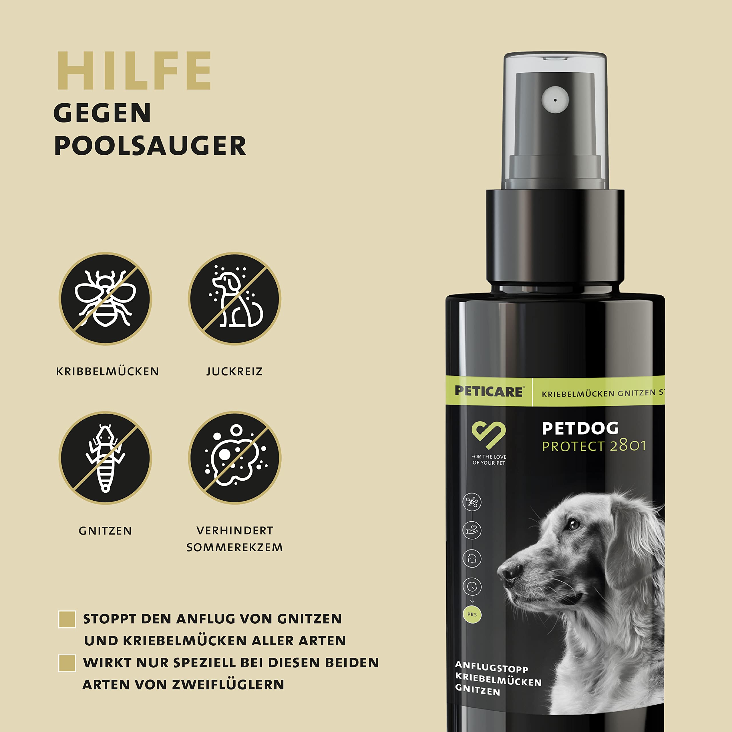 Peticare Spray Protecteur pour Chiens | Protection Contre simulies & moucherons Noirs piqueurs | Action Longue durée PRS® | petDog Protect 2801