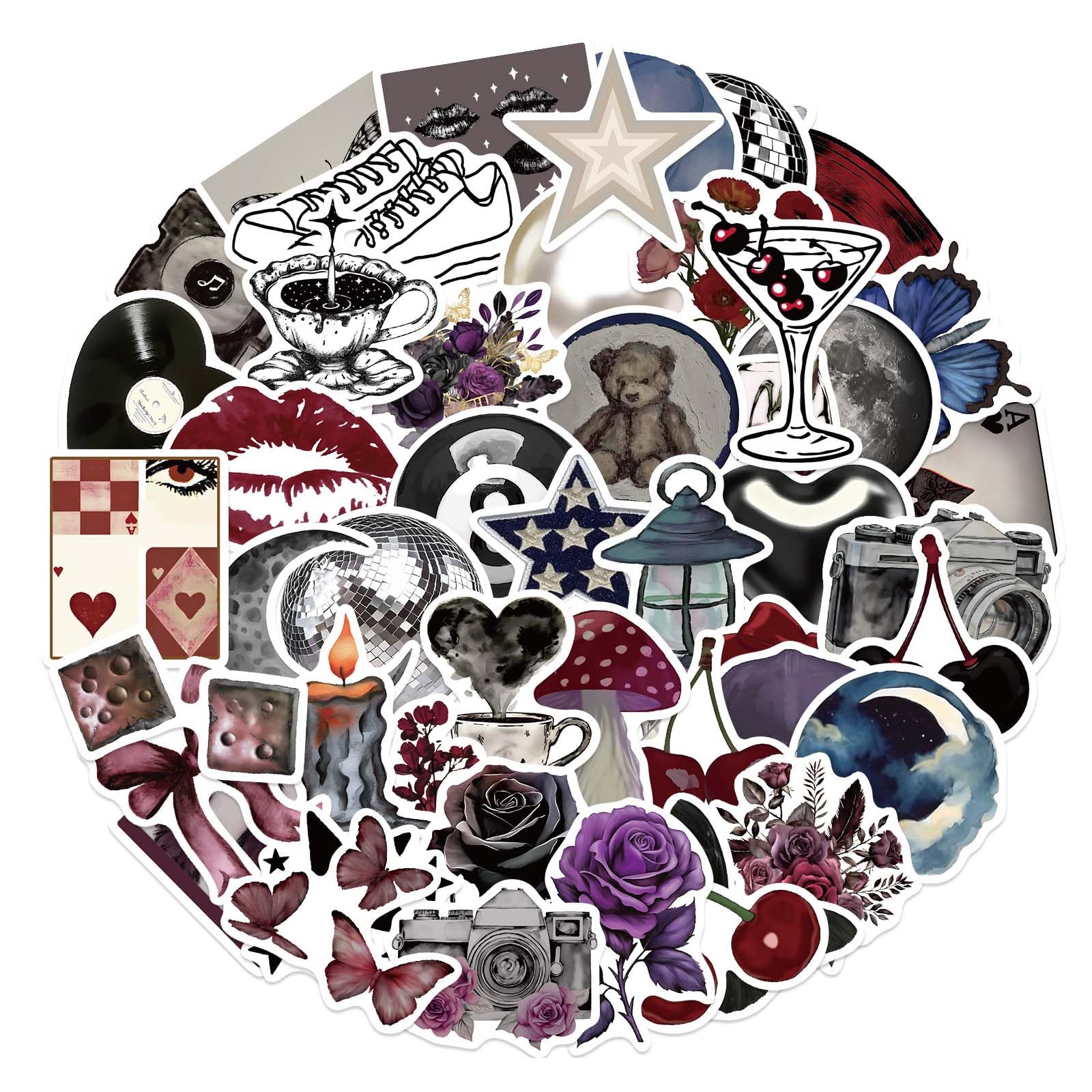 50Pcs Aesthetic Stickers Pack, Waterproof Vinyl Stickers for Laptop, Water Bottle, Skateboard and Scrapbook, Cool Dark Romance Stickers for Adults, Teens and Girls