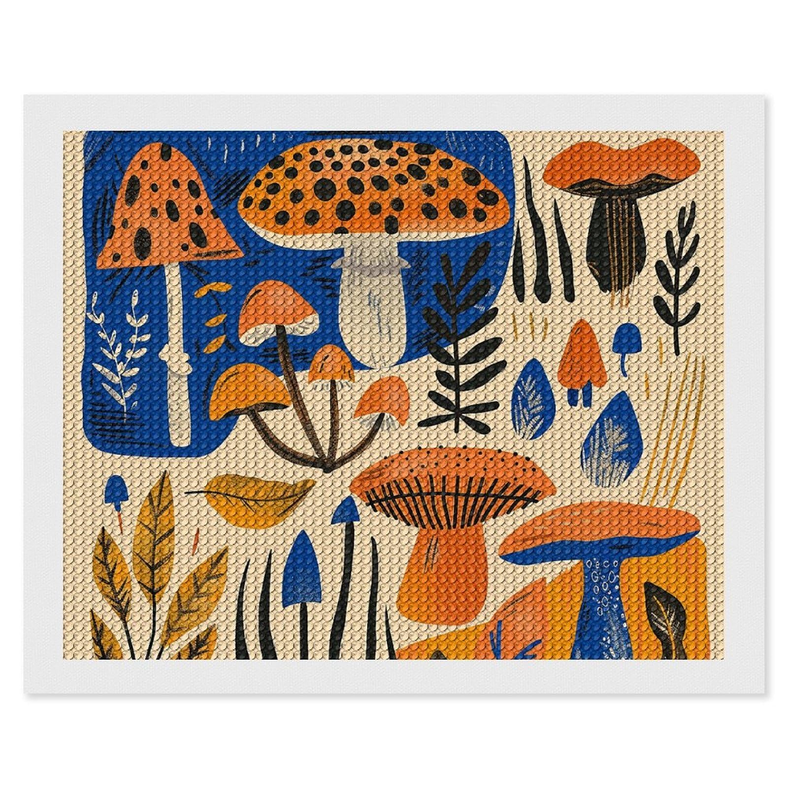 NONHAI Diamond Painting Kits for Adults - DIY Diamond Art Kits for Beginners - Full 5D Paint Drill Diamond Dots Paintings- Mushrooms and Leaves Diamonds Pictures Gem Art and Craft Wall Decor 16"x20"
