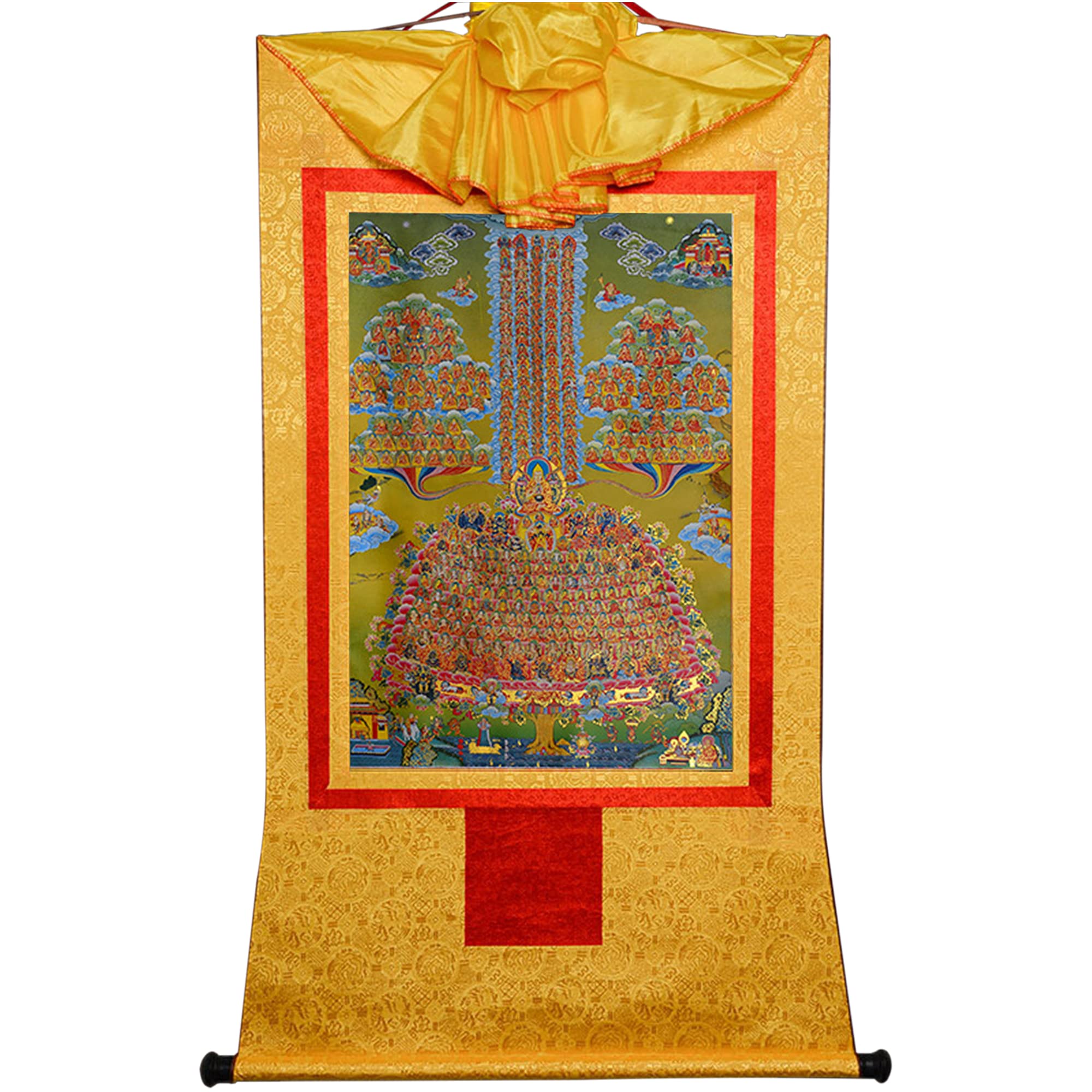 Gandhanra Thangka Tibetische Wandbehang,Je Tsongkhapas Zufluchtsbaum Thangka,Heißgeprägter Buddha Wandteppich für Zen Wohnkultur, Meditation, Spirituelle Entspannung und Ruhe