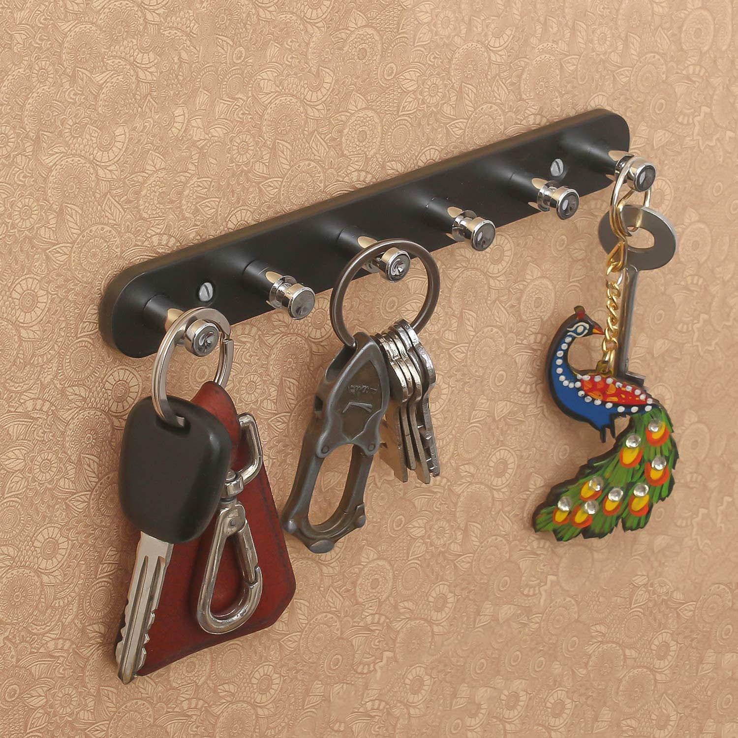 Webelkart JaipurCrafts aluminiowy i ABS dekoracyjny 6-pinowy uchwyt na klucze z czarnym wykończeniem (wys. 2,50 x szer. 20,00 x gł. 3,00 cm)