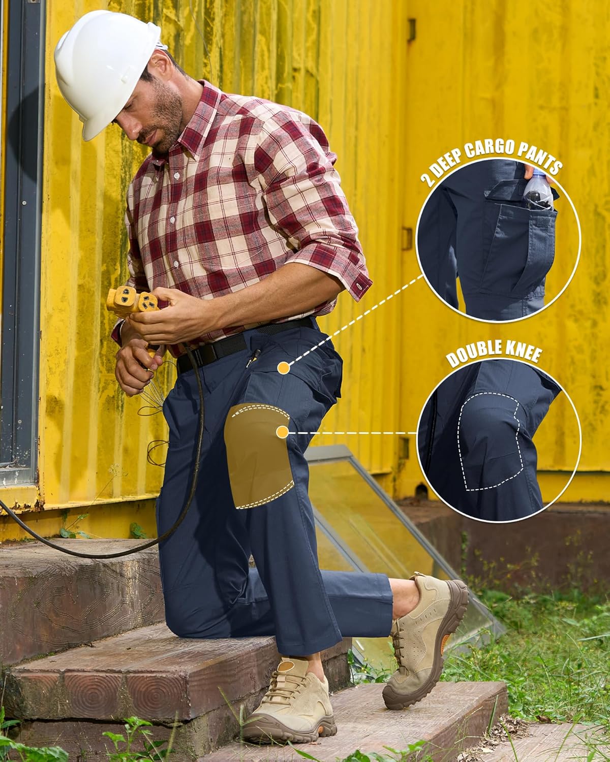 MOURCE Mens Cargo Work Pants, Ripstop Stretch Tactical Pants, Outdoor Water Resistant Hiking Pants (No Belt)