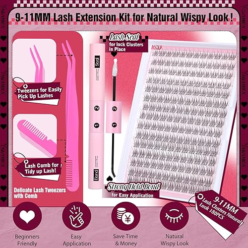 Miniatura 2 de Yawamcia - Kit de extensiones de pestañas naturales de 0.354-0.433 in, kit de racimo de pestañas con unión de pestañas, sello y aplicador de