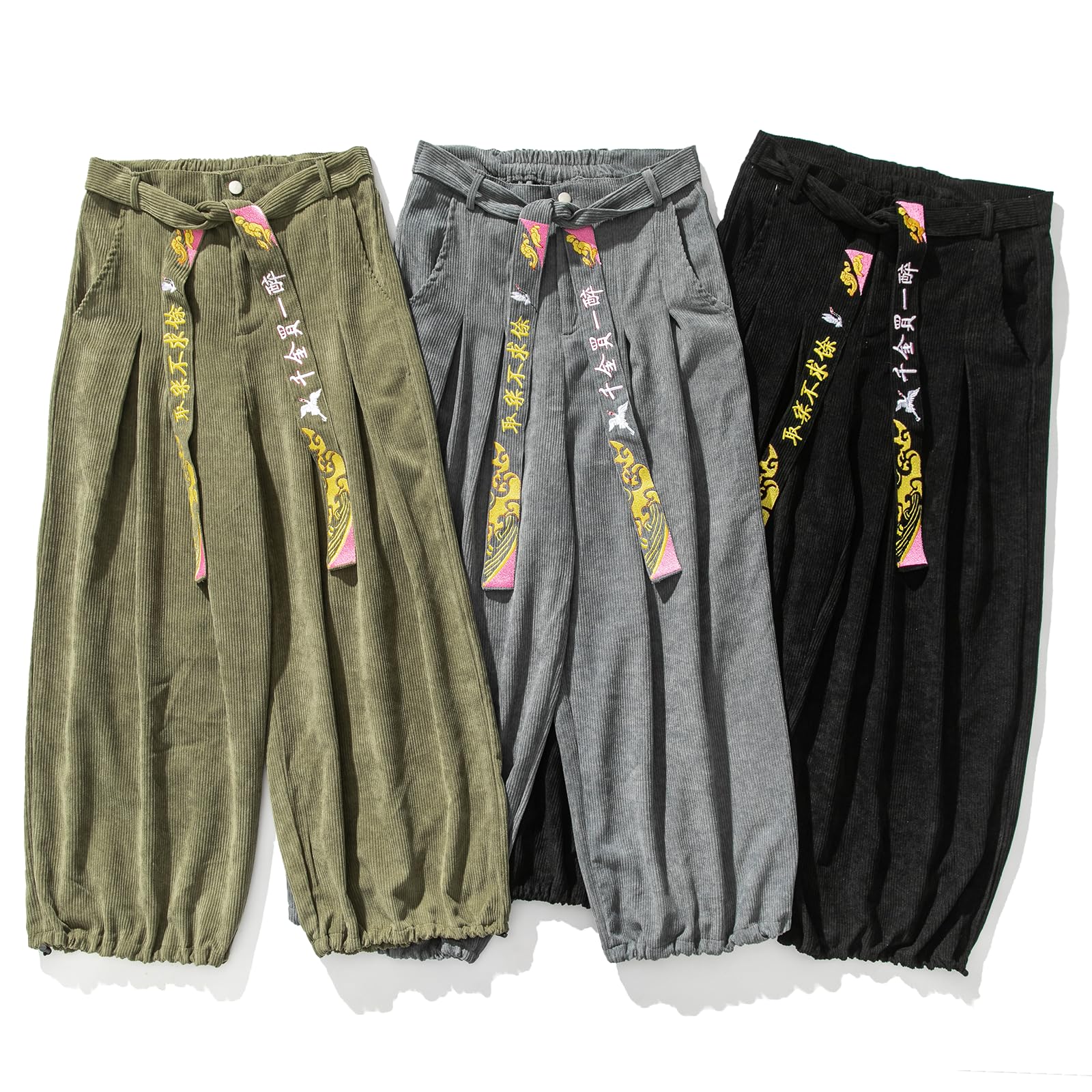 GURUNVANI Pantaloni da uomo in velluto a coste larghi con coulisse pantaloni cargo vintage