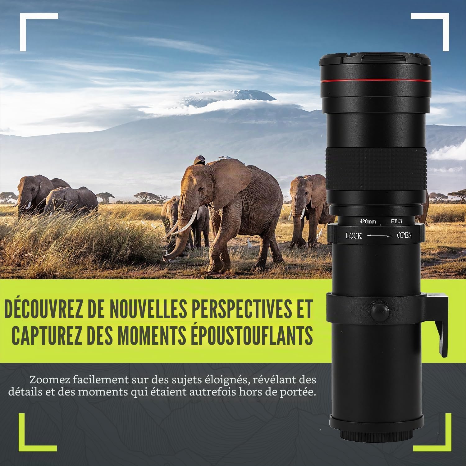 Téléobjectif Manuel HD Haute Puissance 420-1600 mm f/8.3 pour Sony Alpha A33, A35, A37, A55, A58, A57, A65, A77, A99, A100, A290, A330, A380, A390, A550, A5600 A580. Appareils Photo Reflex numériques