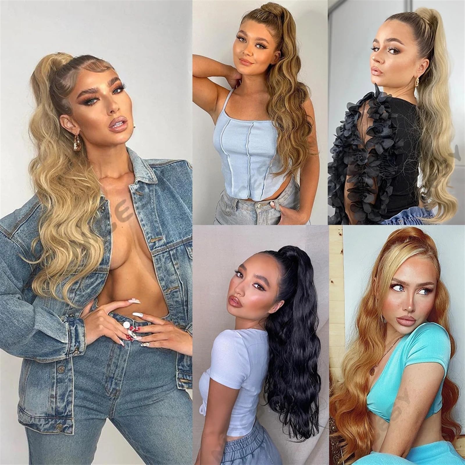 Kucyk Przedłużanie włosów Body Wave kucyk dopinki do włosów 24 cale owijane wokół kucyka Clip in Wave odporne na wysokie temperatury syntetyczne kucyki treska dla kobiet kucyk (Co