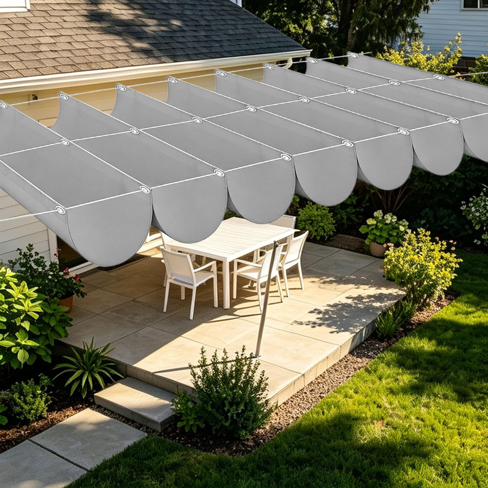 Voile d'ombrage imperméable rétractable 350x240cm anti-UV pour pergola
