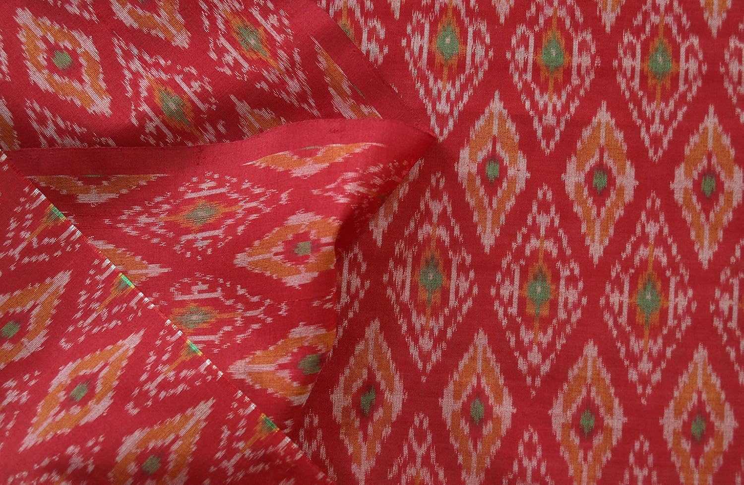 Amazon.com: Silk Cotton Blend Deep Red Ikat Hand Woven Soft Fabric 44 ...