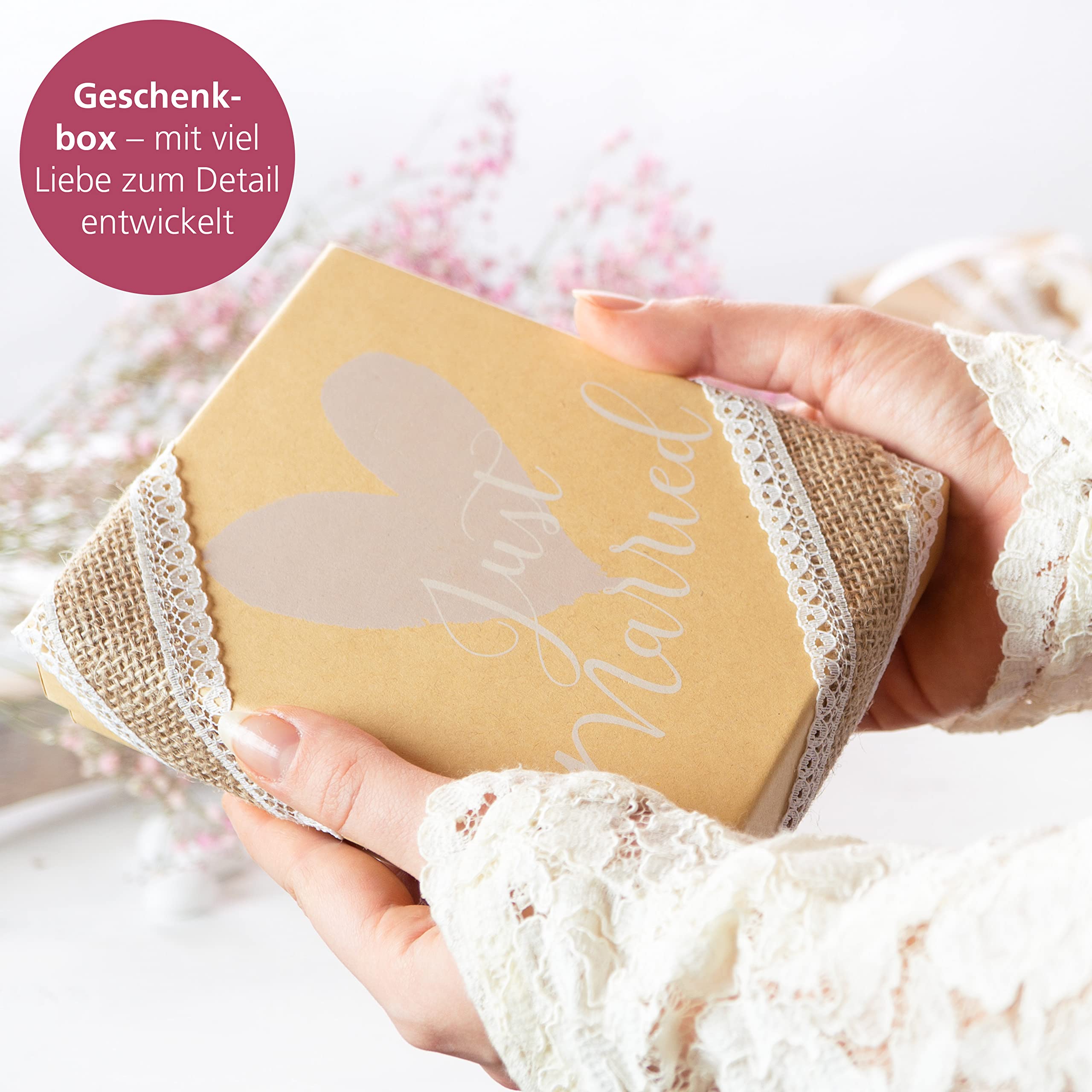 WeddingTree Pudełko na prezent, prezent pieniężny, prezent ślubny, prezent dla młodej pary, opakowanie z probówką, kartą ślubną i baniekami mydlanymi, pudełko na prezent ślubny