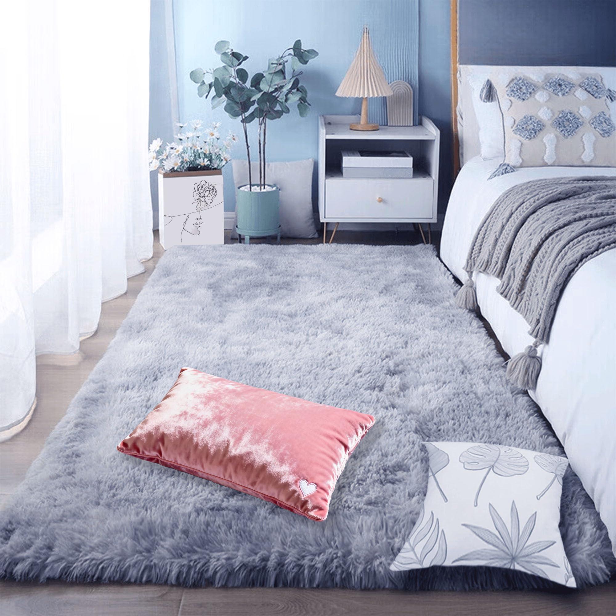 Tapis salon shaggy lavable pour éliminer la saleté dans la chambre