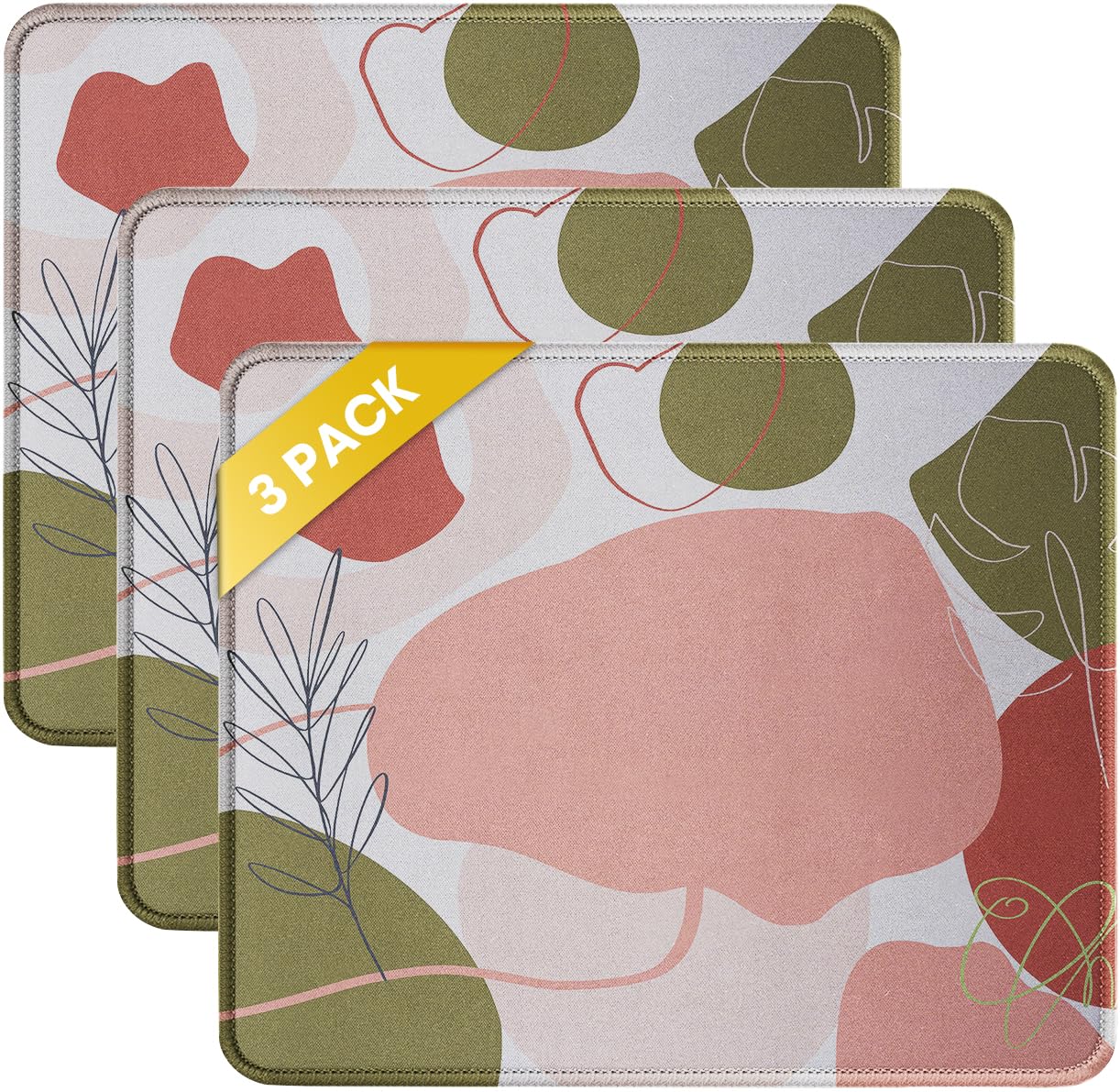 JIKIOU 3 Pack Mouse Pad with Stitched Edge, Comfortable Mouse Pads with Non-Slip Rubber Base, Washable Mousepads Bulk with Lycra Cloth, Mouse Pads for