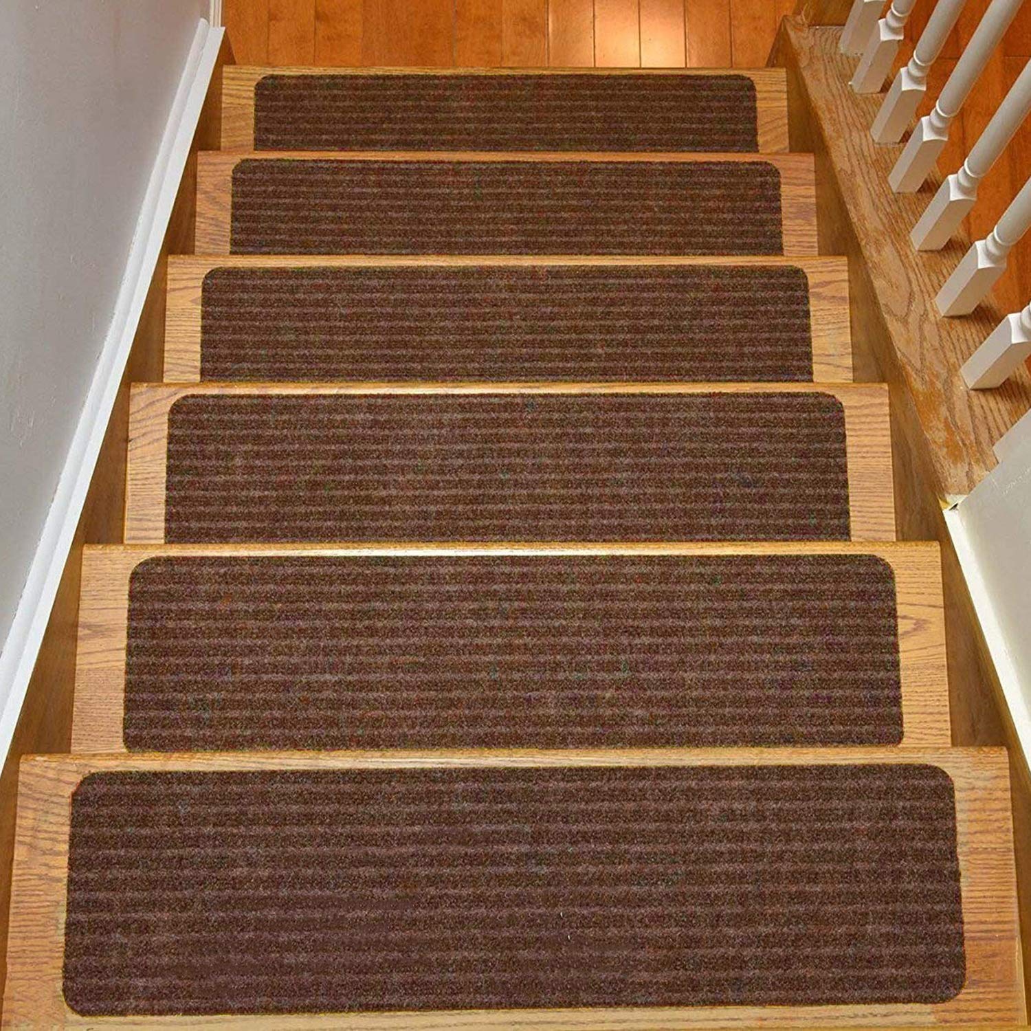 Stair Treads Collection Skid Slip Resistant Brown Carpet Stair Treads Set of 7 (7 in x 24 in), Brown