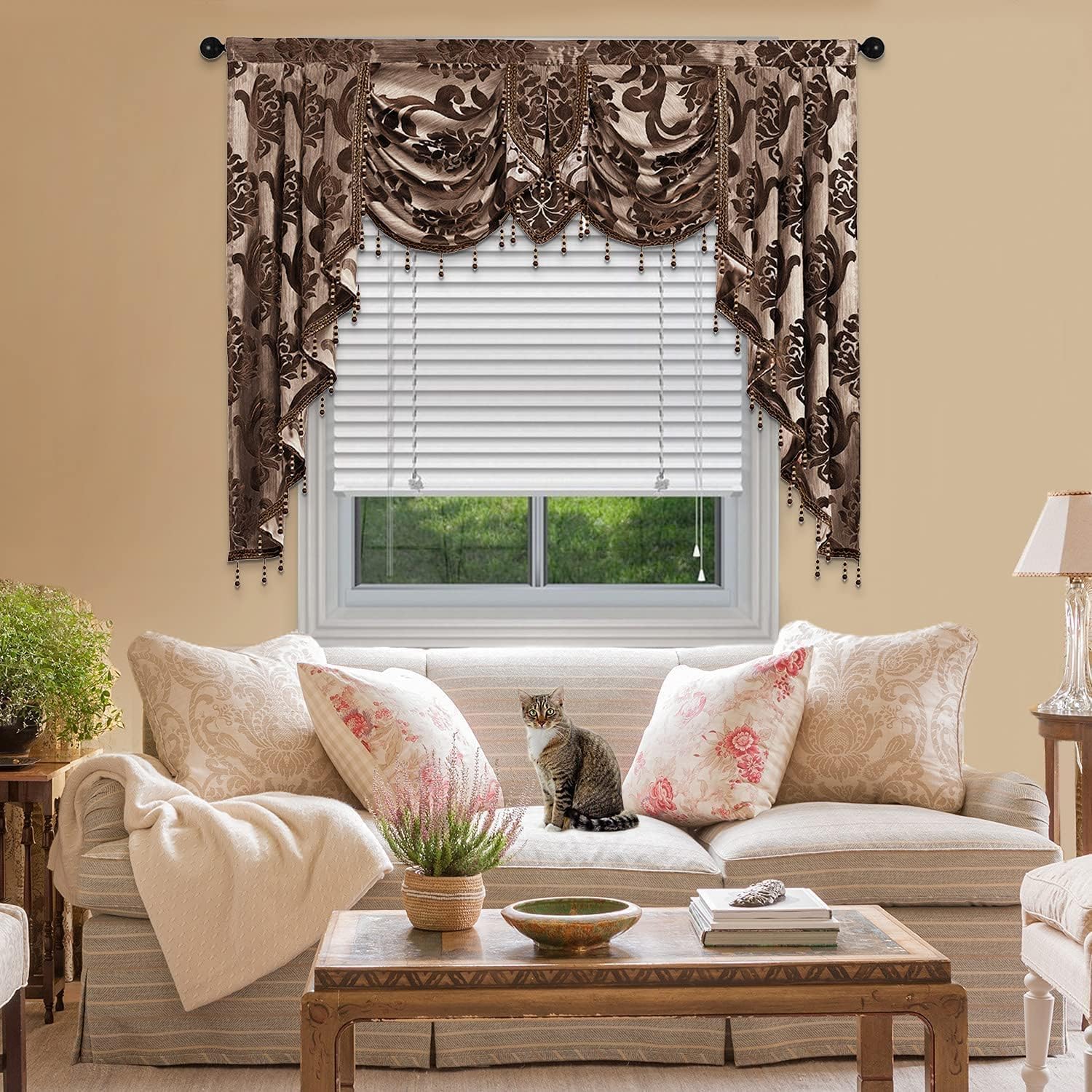 Amazon.com: NAPEARL Window Valances for Living Room, Jacquard Damask