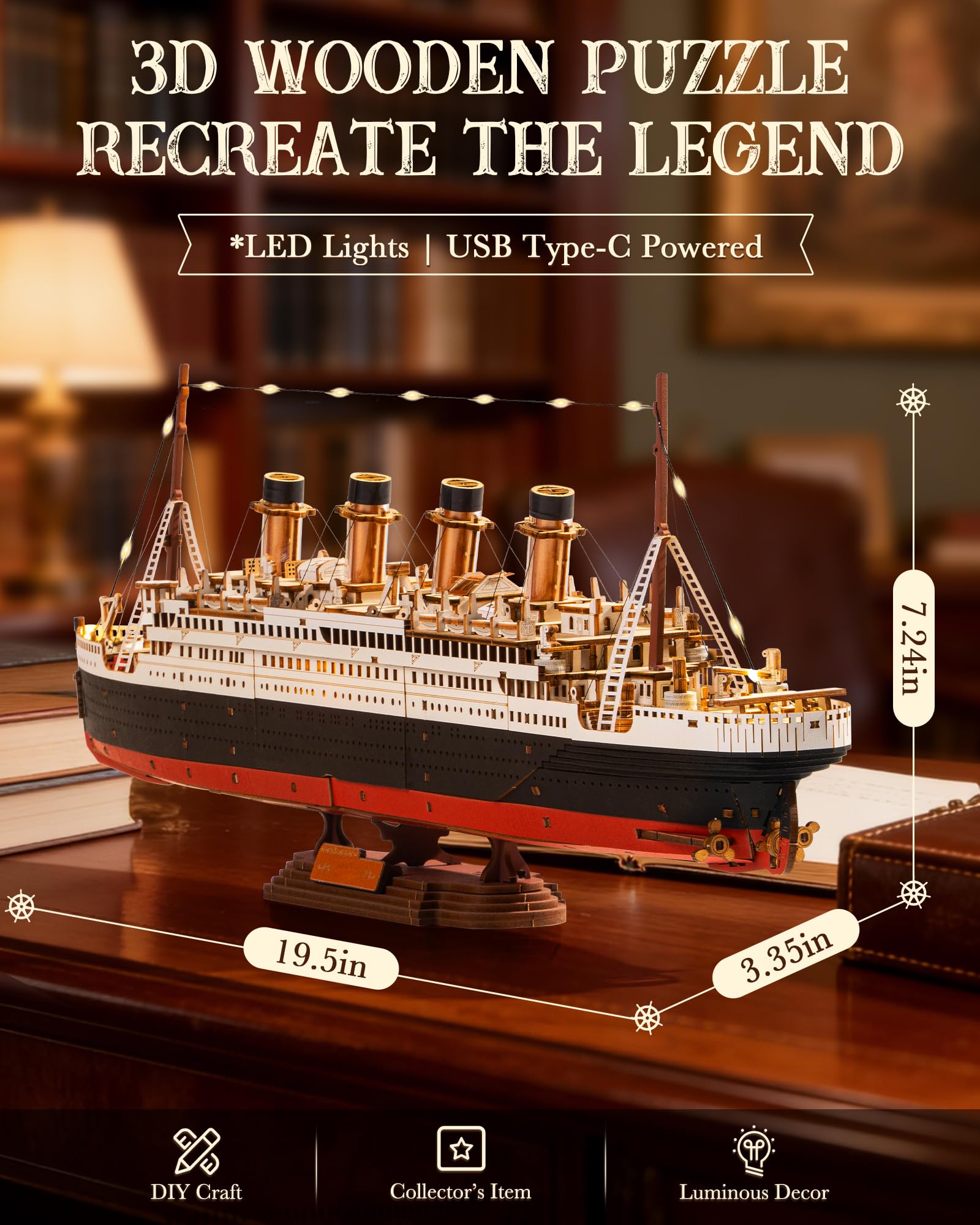 ROBOTIME 3D Wooden Puzzle 1912 Eternal Atlantic Voyager - Image 3
