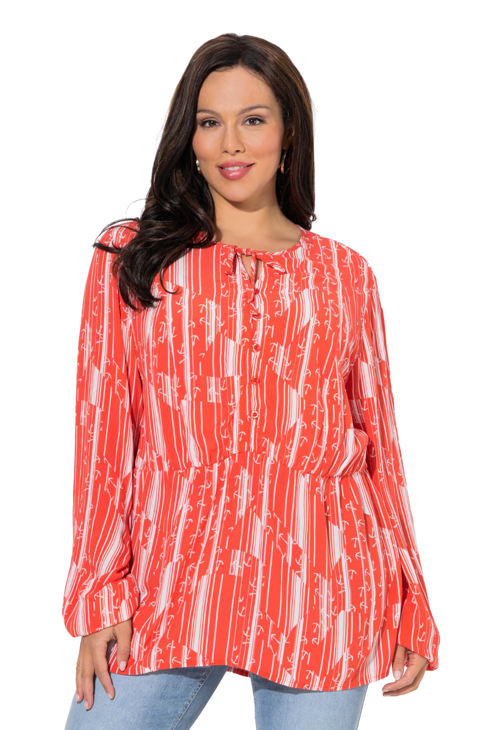 Ulla Popken Damen große Größen Übergrößen Plus Size Bluse, Anker, A-Linie, Rundhals, Langarm 845803
