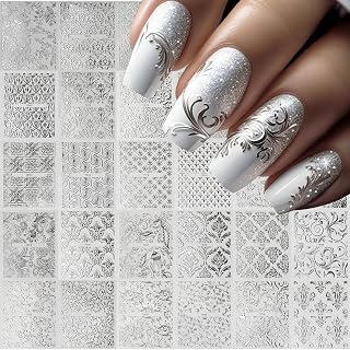 Silver Retro Floral Vine Nail Art Stickers
