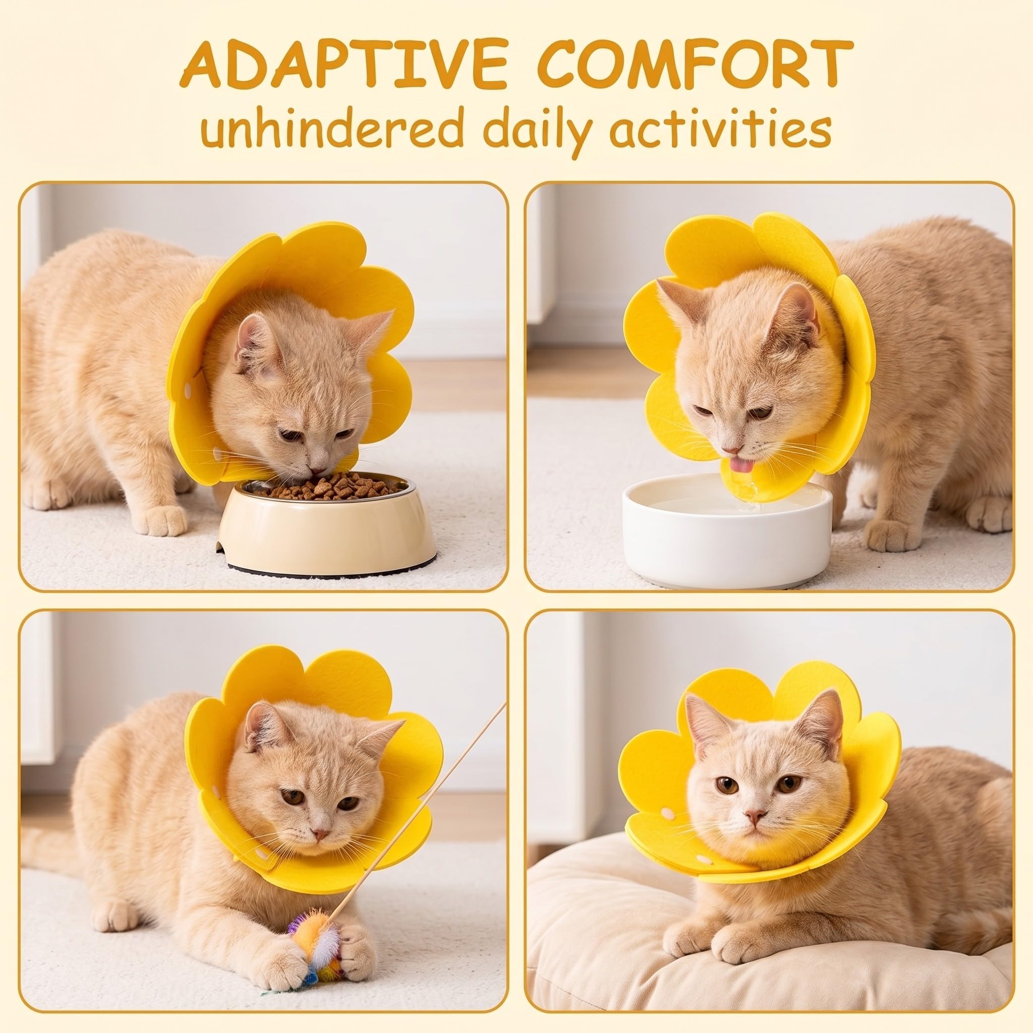 Collerette Chat Anti-Léchage Jaune, 1 Pièce Collier Élisabéthain Pour Chat 6-9Kg, Collier Médical Post-Opératoire Tournesol Doux