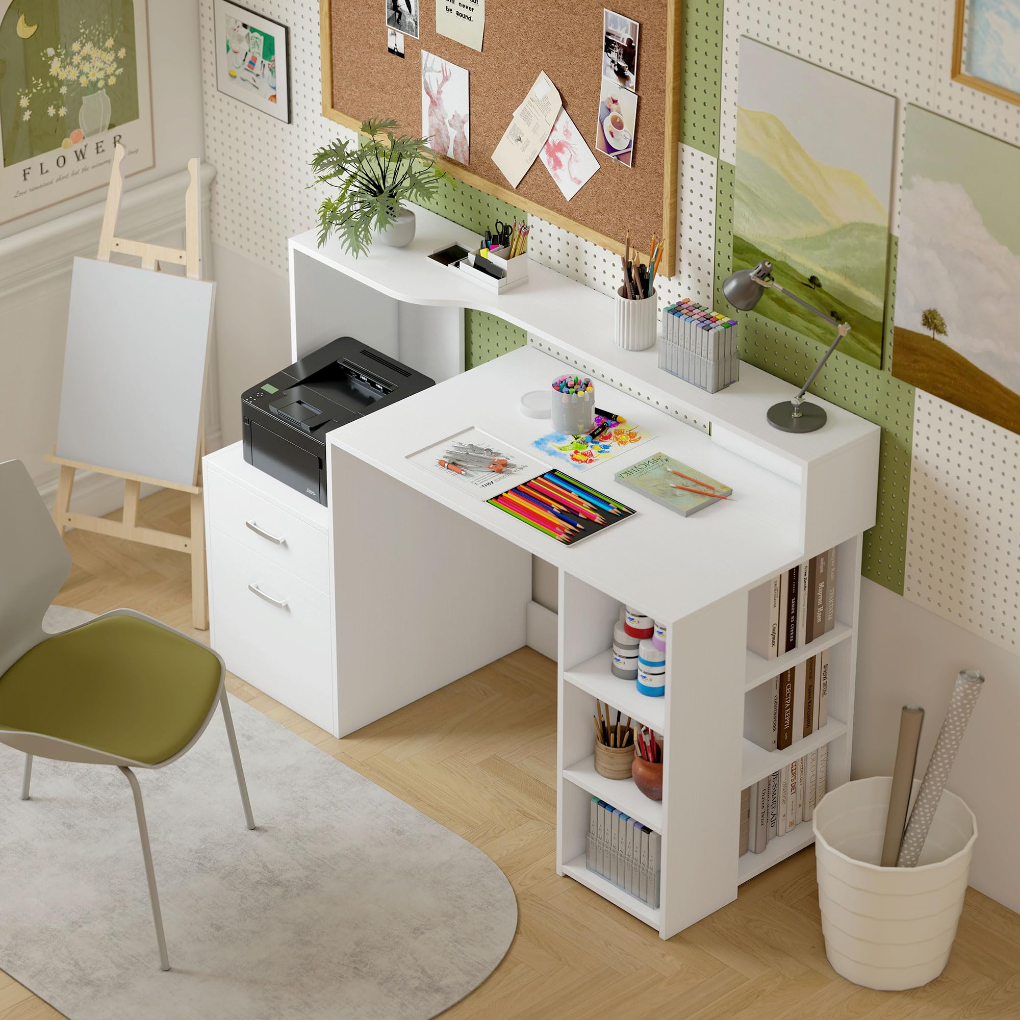 HOMCOM Scrivania per computer con 2 cassetti, 137 x 55 x 92 cm, colore: Bianco